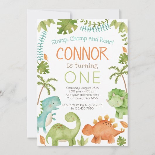 恐竜誕生日 招待状 (正面)