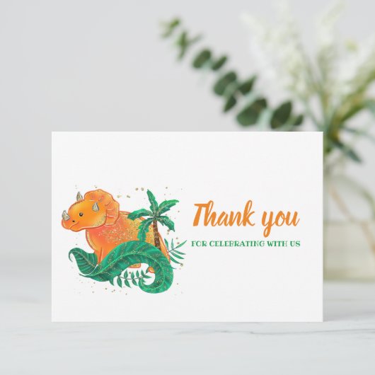 恐竜誕生日 | Orange Triceratopsありがとうございます サンキューカード (スタンド正面)