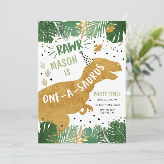 恐竜誕生日Tレックスボーイ第1回誕生日 招待状 (スタンド正面)