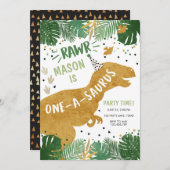 恐竜誕生日Tレックスボーイ第1回誕生日 招待状 (正面/裏面)