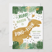 恐竜誕生日Tレックスボーイ4ディノ誕生日 招待状 (正面)