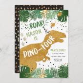 恐竜誕生日Tレックスボーイ4ディノ誕生日 招待状 (正面/裏面)