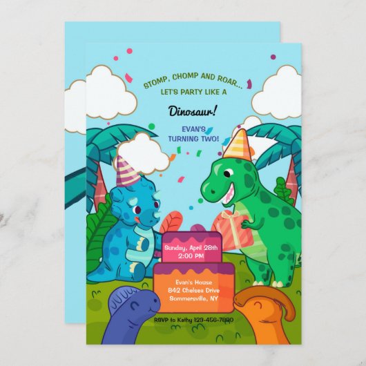 恐竜誕生祝い 招待状 (正面/裏面)