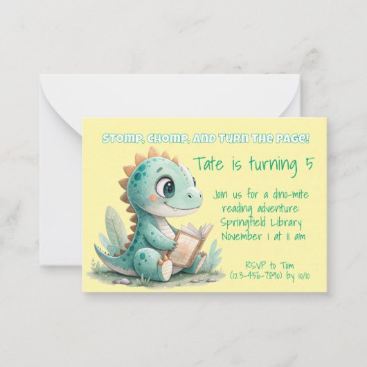 恐竜読の本誕生日招待状 ノートカード (正面)
