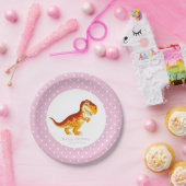 恐竜金ゴールドTレックスパーティー白ドット ペーパープレート (パーティー)