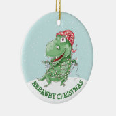 恐竜間抜けのクリパーソナライズされたスマス セラミックオーナメント (右)