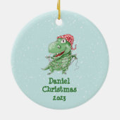 恐竜間抜けのクリパーソナライズされたスマス セラミックオーナメント (裏面)