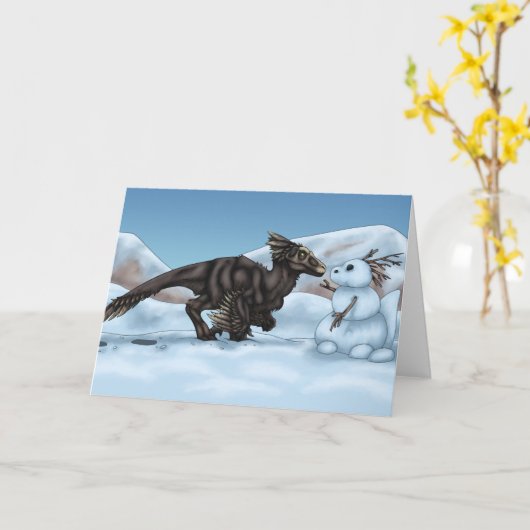 恐竜雪だるま カード (黄色い花)