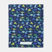 恐竜青パーソナライズされた緑の水彩画 フリースブランケット (正面)