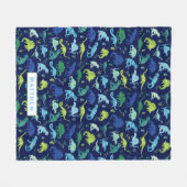 恐竜青パーソナライズされた緑の水彩画 フリースブランケット (正面(横))