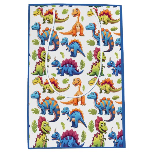 恐竜鮮やかをテーマにしたパーティージノダニ ミディアムペーパーバッグ (正面)