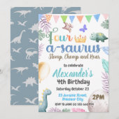 恐竜４さいのお誕生日会　４つのＡのサウルス・パーティー 招待状 (正面/裏面)