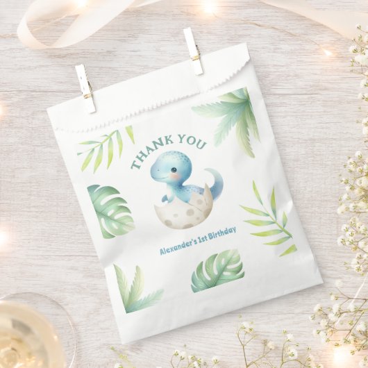 恐竜1歳の誕生日かわいい男の子トロピカル フェイバーバッグ (クリップ留めされた状態)