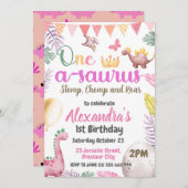 恐竜1歳の誕生日ワンサウルスガールパーティー 招待状 (正面/裏面)