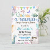 恐竜1歳の誕生日ワンサウルスボーイパーティー 招待状 (スタンド正面)