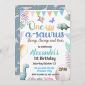 恐竜1歳の誕生日ワンサウルスボーイパーティー 招待状 (正面/裏面)