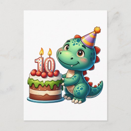 恐竜10歳の誕生日 インビテーションポストカード (正面)