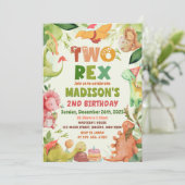 恐竜2つのレックス緑2番目の誕生日招待状 招待状 (スタンド正面)