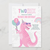 恐竜2レックス2nd誕生日パーティーピンクTレックス 招待状 (正面)