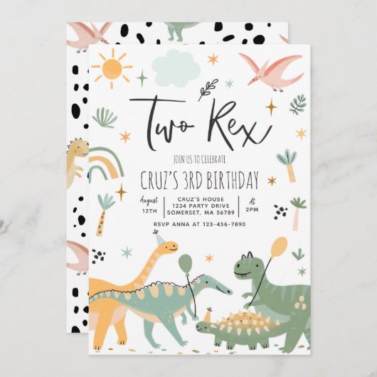 恐竜2レックス2nd誕生日パーティー 招待状 (正面/裏面)
