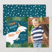 恐竜2レックスTレックスRAWR第2誕生日 招待状 (正面/裏面)