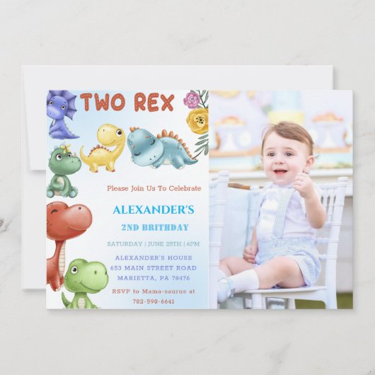 恐竜2歳のレックス誕生日パーティー 招待状 (正面)