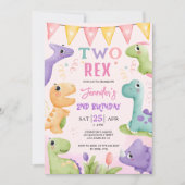 恐竜2歳の誕生日 女の子 かわいい ティーレックス 誕生日 招待状 (正面)