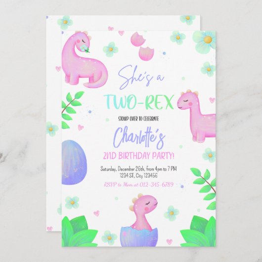 恐竜2歳レックス2歳パーティの招待状 招待状 (正面/裏面)
