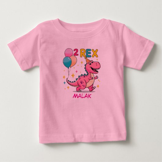 恐竜2歳誕生日パーティーTシャツ | かわいい恐竜 ベビーTシャツ (正面)