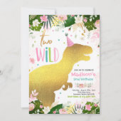 恐竜2野生誕生日ピンク恐竜誕生日 招待状 (正面)