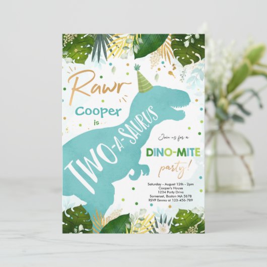 恐竜2-A-Saurusパーティー恐竜2回目の誕生日 招待状 (スタンド正面)