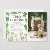 恐竜2-A-Saurus 2番目の誕生日パーティー写真 招待状 (正面)