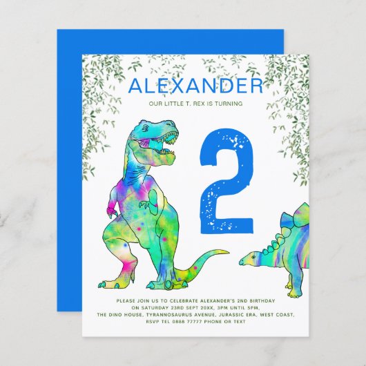 恐竜2nd誕生日パーティージャングルバジェットブルー (正面/裏面)