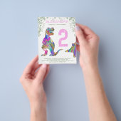 恐竜2nd誕生日パーティー予算招待状ピンク チラシ (手)