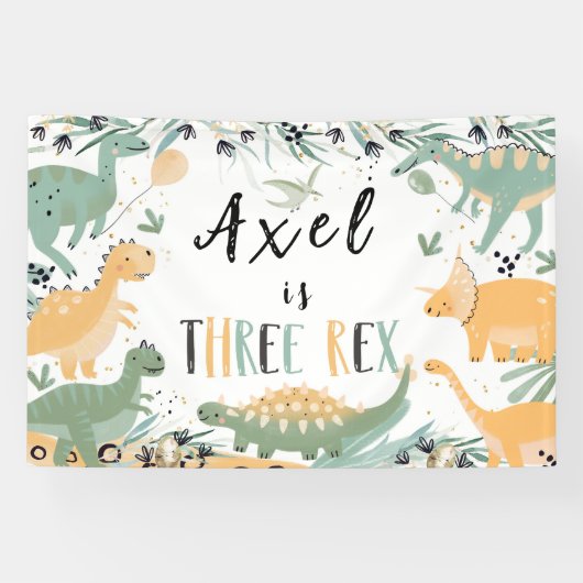 恐竜3つのレックスディノバックドランドバナー誕生日 横断幕 (横)