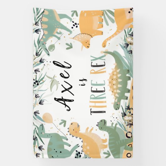 恐竜3つのレックスディノバックドランドバナー誕生日 横断幕 (縦)