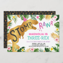 恐竜3レックス誕生日招待状ガールディノ