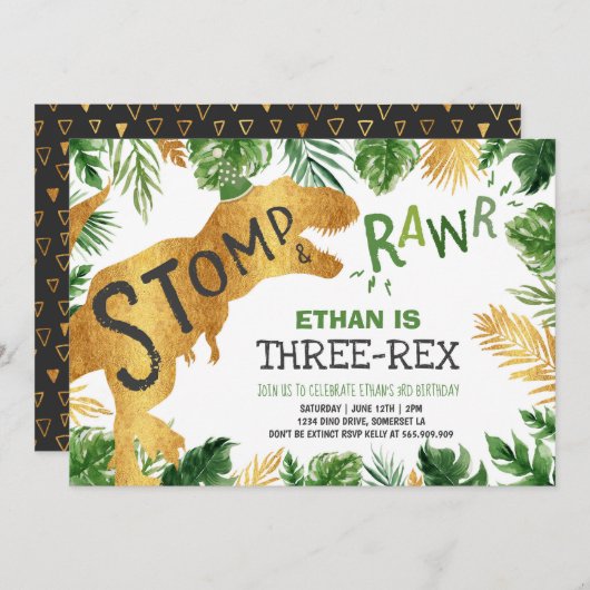 恐竜3レックス誕生日招待状ボーイディーノ 招待状 (正面/裏面)