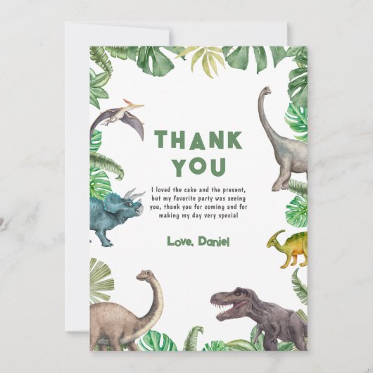 恐竜3レックス誕生日招待状Tレックスパーティー サンキューカード (正面)