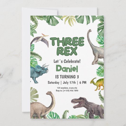 恐竜3レックス誕生日招待状Tレックスパーティー 招待状 (正面)