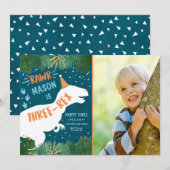 恐竜3レックスTレックスRAWR第3誕生日 招待状 (正面/裏面)