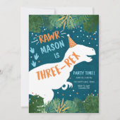 恐竜3レックスTレックスRAWR第3誕生日 招待状 (正面)