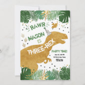 恐竜3レックスTレックスRAWR金ゴールドボーイ誕生日 招待状 (正面)