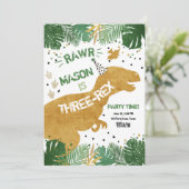 恐竜3レックスTレックスRAWR金ゴールドボーイ誕生日 招待状 (スタンド正面)