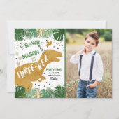 恐竜3レックスTレックスRAWR金ゴールドボーイ誕生日 招待状 (正面)