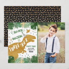 恐竜3レックスTレックスRAWR金ゴールドボーイ誕生日 招待状