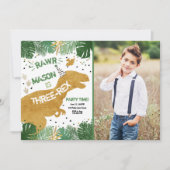 恐竜3レックスTレックスRAWR金ゴールド少年誕生日 招待状 (正面)