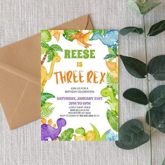 恐竜3人のレックスTレックス第3回サードバースデーパーティー 招待状