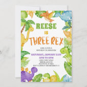 恐竜3人のレックスTレックス第3回サードバースデーパーティー 招待状 (正面)