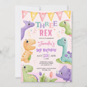恐竜3位バースデーガールかわいい3人のレックス誕生日 招待状 (正面)